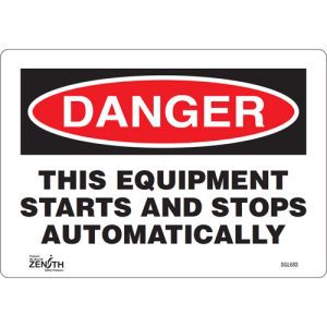 "This Equipment Starts And Stops Automatically" Sign