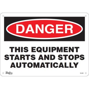 "This Equipment Starts And Stops Automatically" Sign