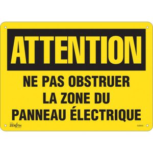 "Zone du Panneau Électrique" Sign